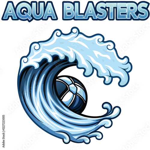 Design a vibrant aqua-themed illustration featuring playful water blasters, incorporating splashing water and dynamic energy, suitable for a summer-themed marketing campaign.
