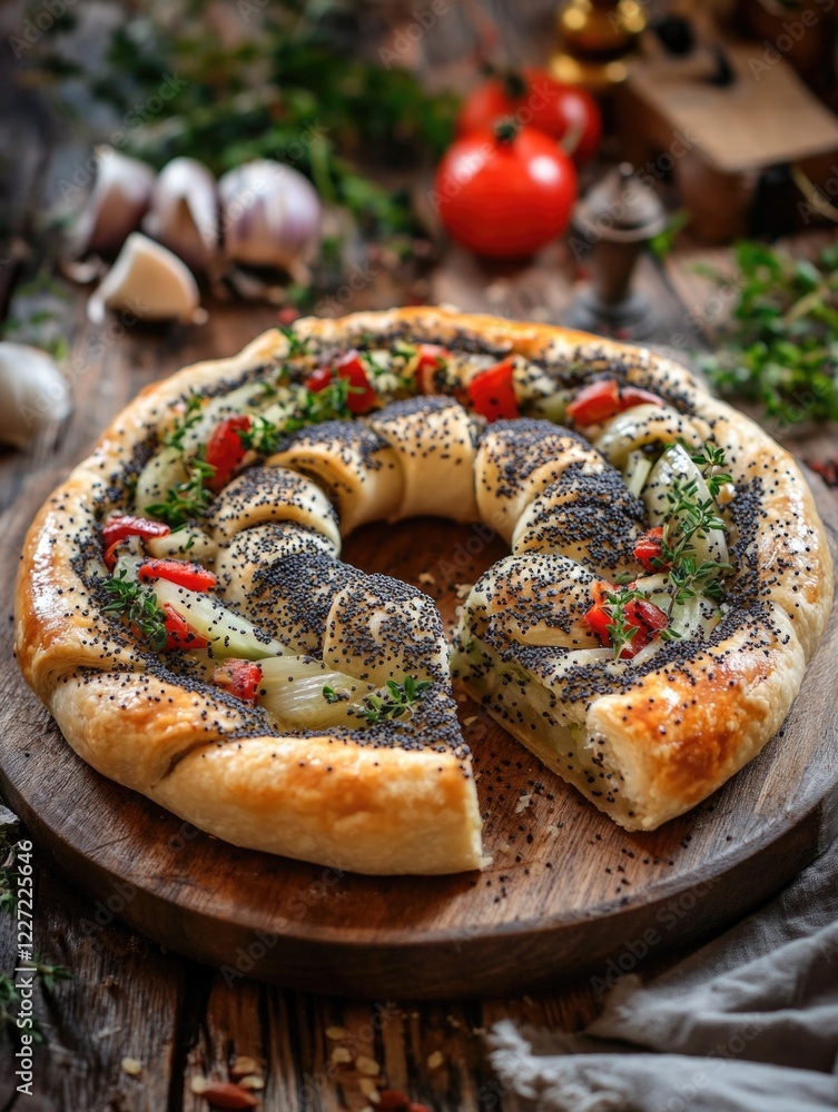 Savory, fresh baked bread rolls with herbs and spices, perfect for appetizers or snacks. Savory, fresh baked bread rolls with herbs and spices, perfect for appetizers or snacks.