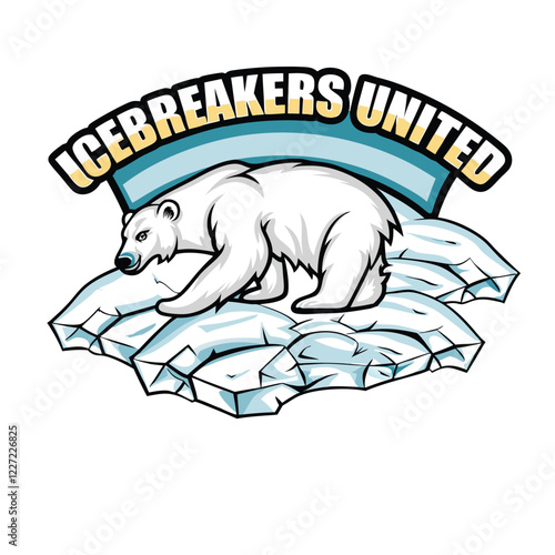 Design a friendly polar bear mascot for a company called "Text Icebreakers United," incorporating elements suggesting communication and fun.