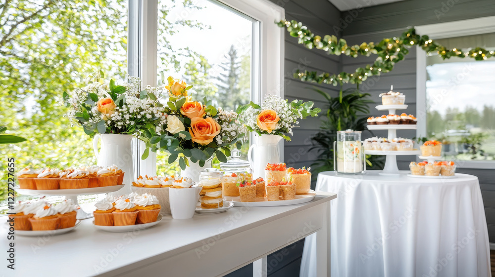 modern baby shower setup featuring yellow and green decor, delicious desserts, and beautiful floral arrangements creates joyful atmosphere modern baby shower setup featuring yellow and green decor, delicious desserts, and beautiful floral arrangements creates joyful atmosphere