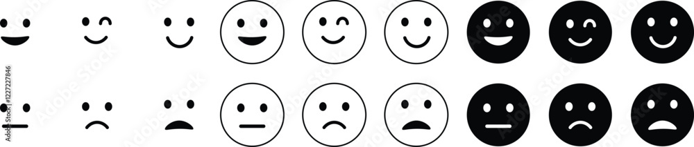 Set of Web Feedback emoji icons collection. emoji feedback icon set rating happy neutral sad emoji emotions icons. Different emoji symbol Vector Illustration
Set of Web Feedback emoji icons collection. emoji feedback icon set rating happy neutral sad emoji emotions icons. Different emoji symbol Vector Illustration
