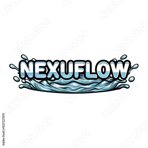 Generate a vibrant, abstract image of a dynamic water droplet in motion, showcasing flowing lines and a "Nexuflow" text overlay.  High resolution, detailed textures.