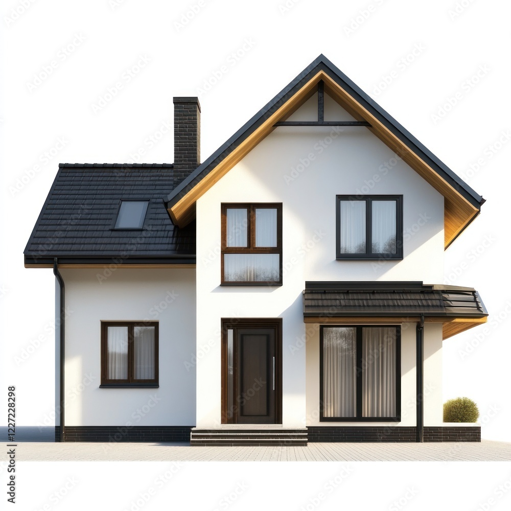 Modern Two Story House with Black Roof and Wooden Accents Modern Two Story House with Black Roof and Wooden Accents