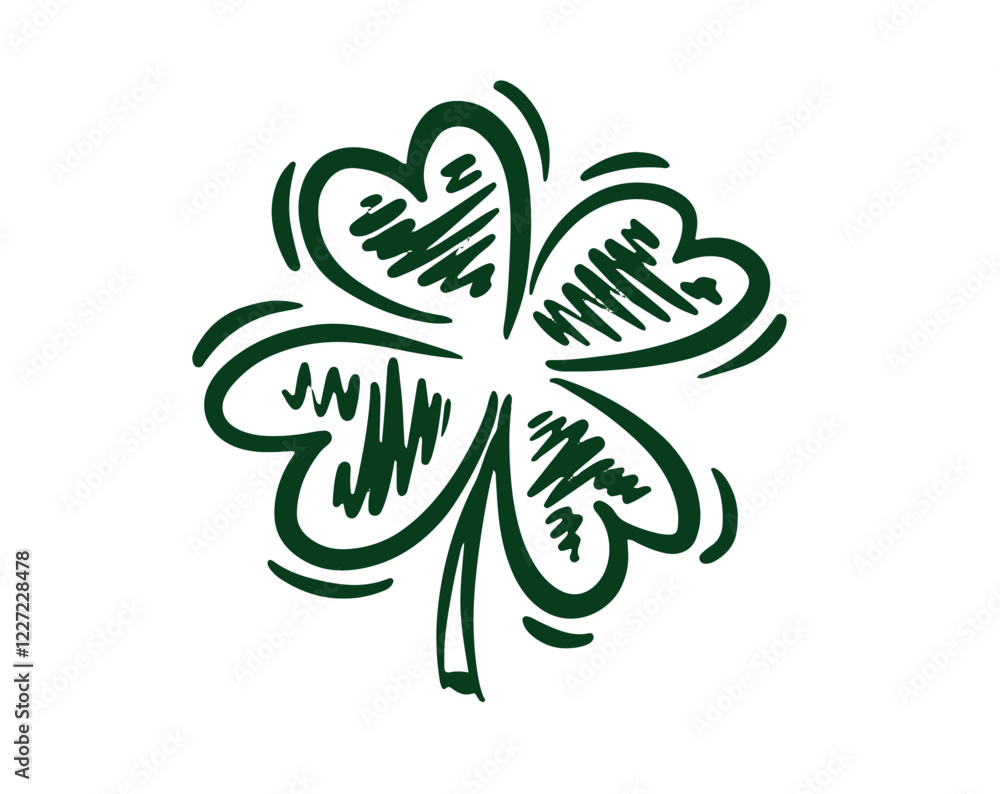 Saint Patricks Day, Green Clover set on white, hand drawn illustrations.	
