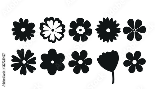Silhouettes Flower icon set , Abstract botanical flower icon.vector botany floral design.	style for banners, wallpaper, posters, websites, online shopping.Vector illustration design and creative idea
