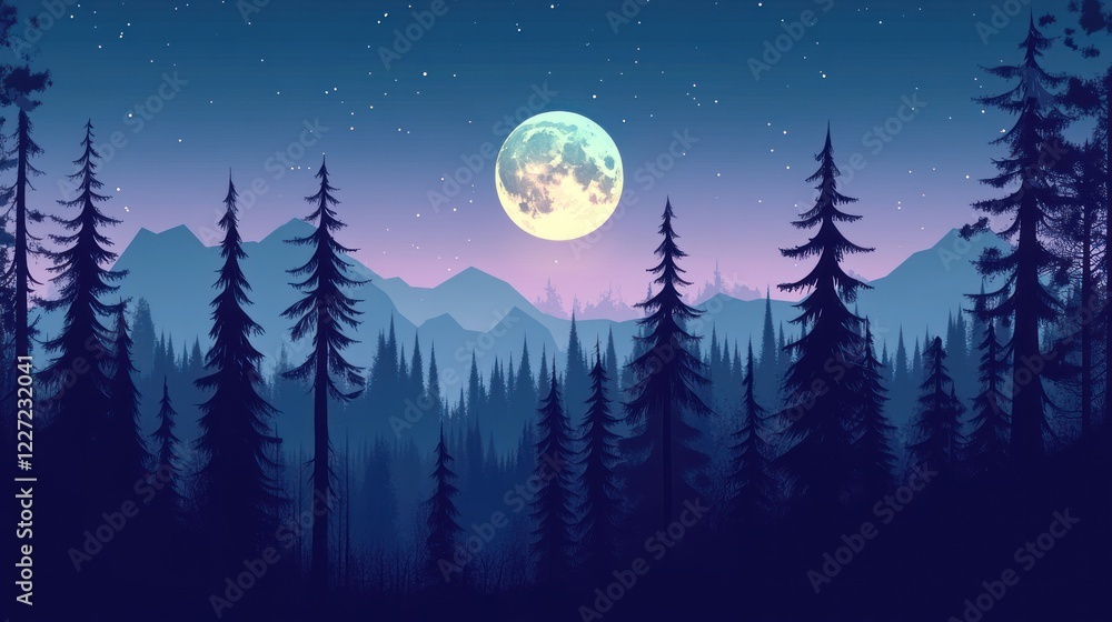 Majestic Moonlit Forest Mountain Landscape Majestic Moonlit Forest Mountain Landscape