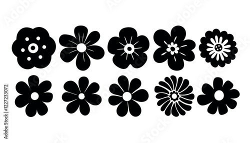 Silhouettes Flower icon set , Abstract botanical flower icon.vector botany floral design.	style for banners, wallpaper, posters, websites, online shopping.Vector illustration design and creative idea
