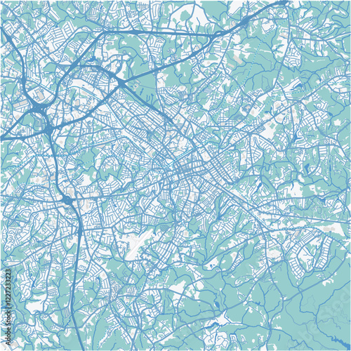 Map of Spartanburg in South Carolina in a professional blue style. Contains layered vector with roads water, parks, etc. photo