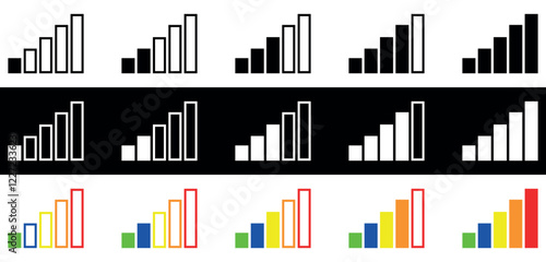 Set of Connection icons. Five outline icons related to connection, internet, signal, wireless. Vector illustration isolated on black and white background.