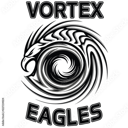 Create a stylized image of a majestic eagle engulfed in a swirling vortex of text, emphasizing both the power of the eagle and the dynamic energy of the text.