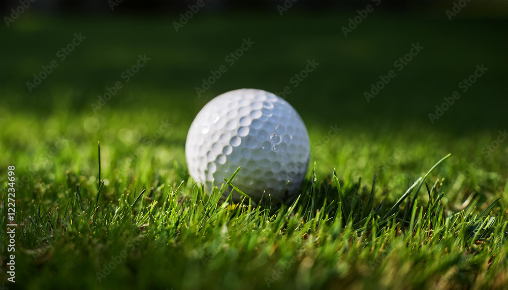 White golf ball on grass, green field. Golf club, professional competition and sport concept. White golf ball on grass, green field. Golf club, professional competition and sport concept.