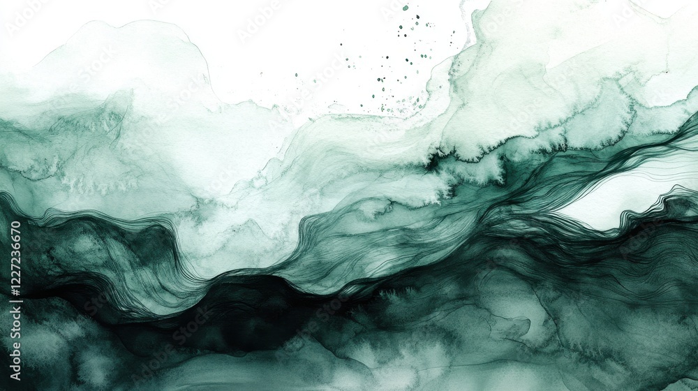 Abstract Green Fluid Art Background with Flowing Waves and Soft Texture in Elegant Design Abstract Green Fluid Art Background with Flowing Waves and Soft Texture in Elegant Design