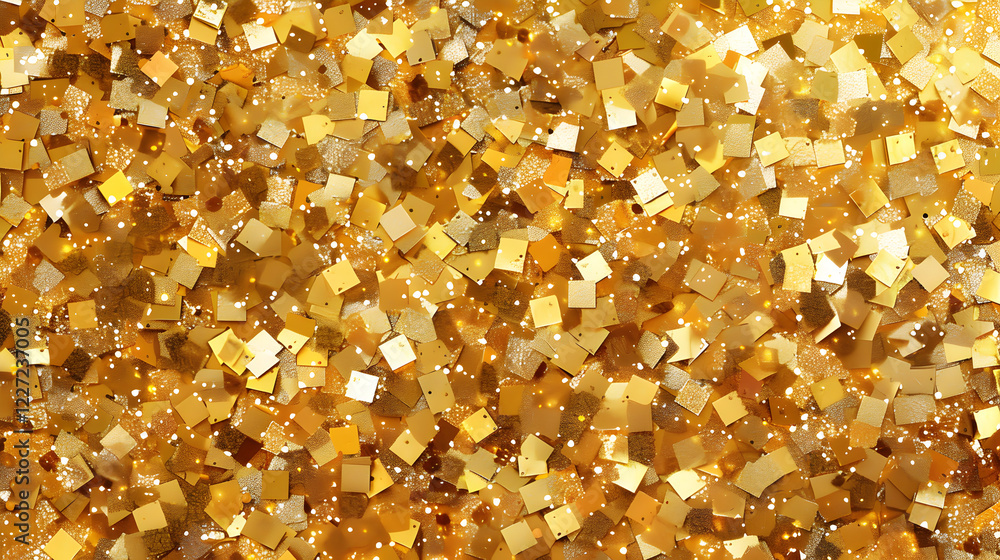 A close-up of shimmering gold glitter, creating a festive and vibrant texture. A close-up of shimmering gold glitter, creating a festive and vibrant texture.