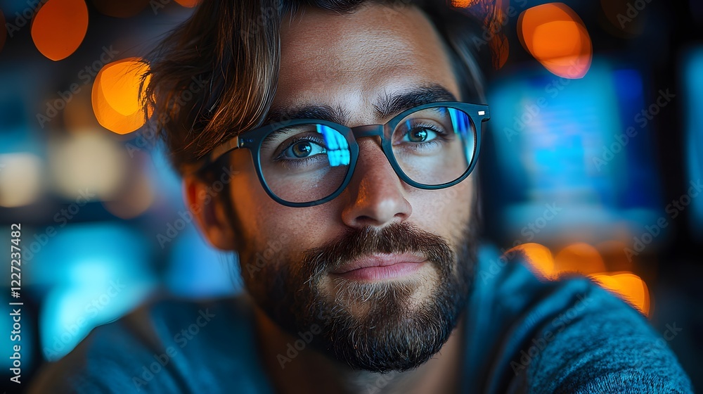 Creative professional using AI technology to automate visual storytelling in a modern workspace Creative professional using AI technology to automate visual storytelling in a modern workspace