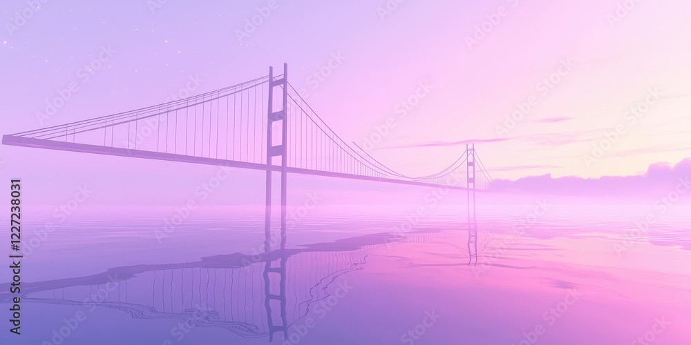 Minimalist Suspension Bridge Spanning Serene Water Under Dusky Sky
