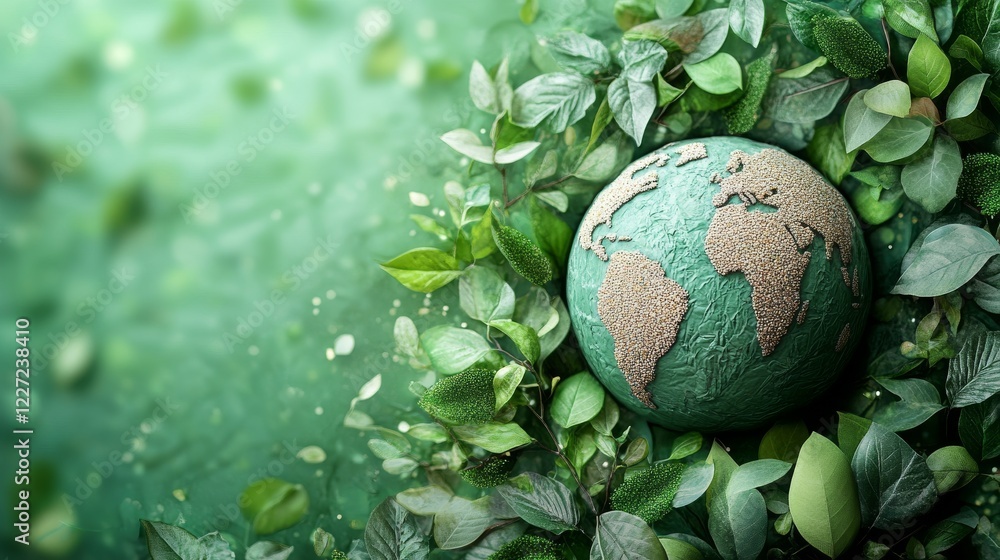 Sustainable Earth Concept: Globe Surrounded by Lush Greenery Representing Global Conservation and Environmental Awareness Sustainable Earth Concept: Globe Surrounded by Lush Greenery Representing Global Conservation and Environmental Awareness