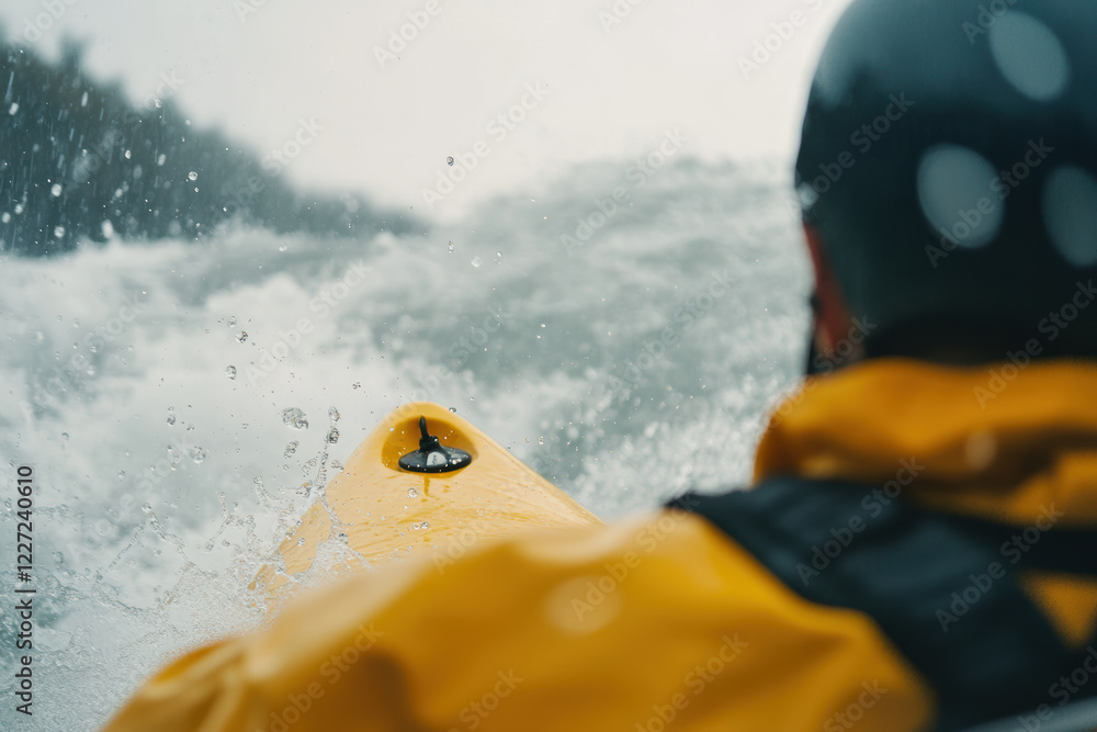 Obraz premium Adventure Kayaking in Rapids Male Conquers Thrilling Whitewater Challenge