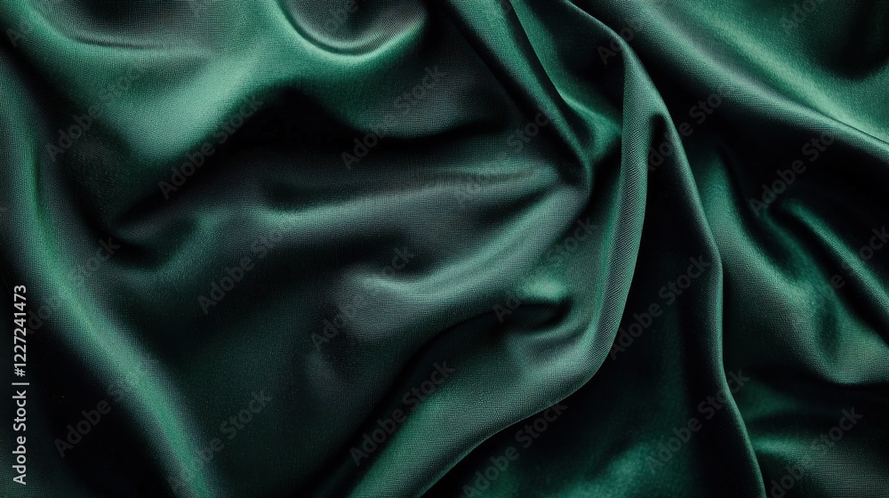 Fototapeta premium Luxurious Deep Green Fabric Texture with Smooth Draping and Natural Shadows