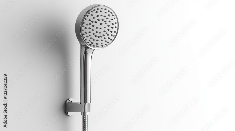 Modern chrome shower head on white wall. Modern chrome shower head on white wall.