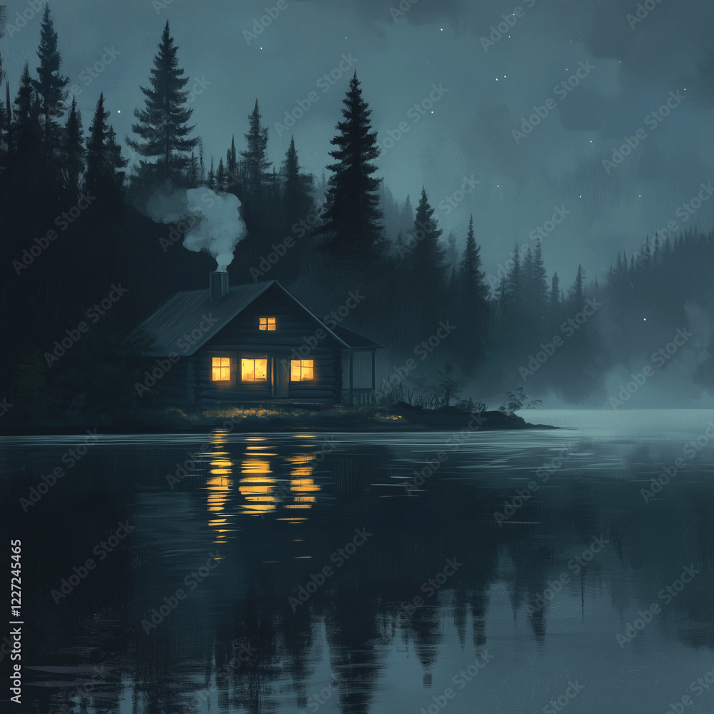 Fototapeta premium maison chaleureuse a cote du lac 