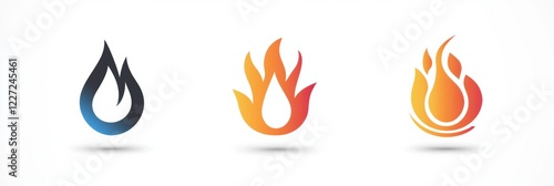 Creative design featuring three distinct flame icons in varying colors and styles suitable for a modern digital project. Generative AI photo