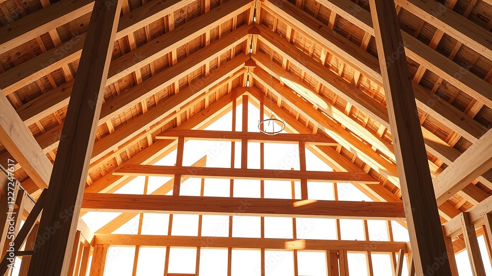 Obraz premium Wooden Roof Frame House Construction - Stunning Roofing Detail