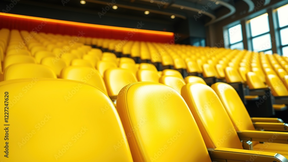 Fototapeta premium Yellow Row Seats, Bright Interior, Photorealistic, Modern Design