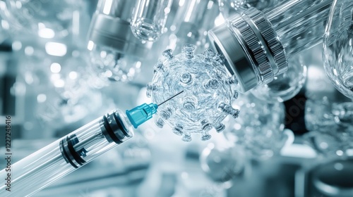 Wallpaper Mural A syringe is piercing through a transparent cell in a laboratory, showcasing the delicate interaction between medical instruments and biological structures during research Torontodigital.ca