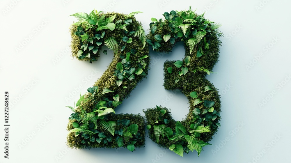 Number 23 covered with moss and leaves. Number 23 covered with moss and leaves.