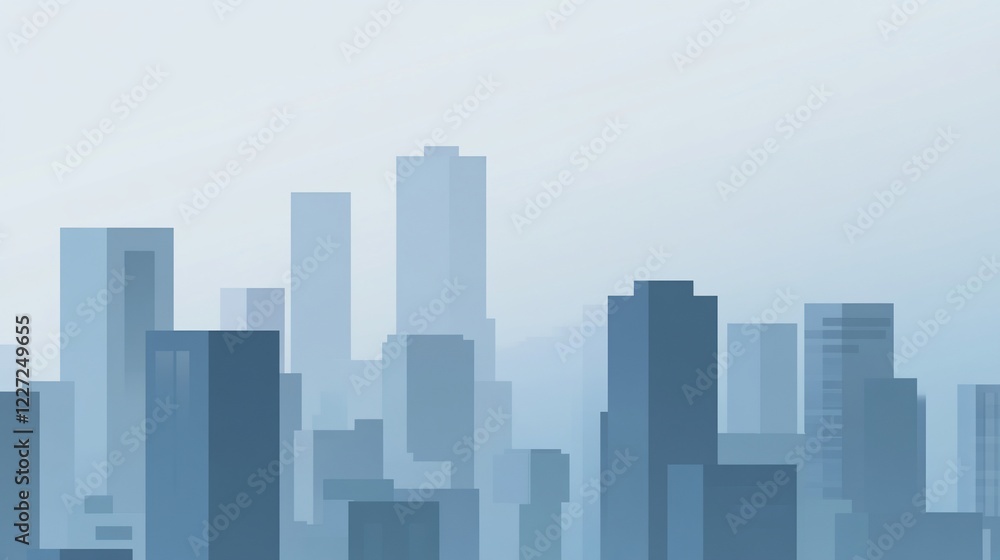 Abstract Cityscape with Varied Building Heights in Muted Blue Tones against Light Background Abstract Cityscape with Varied Building Heights in Muted Blue Tones against Light Background