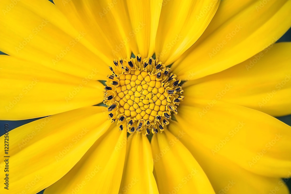 Close-up of a vibrant yellow flower showcasing intricate petal details and a rich center against a blurred background Close-up of a vibrant yellow flower showcasing intricate petal details and a rich center against a blurred background