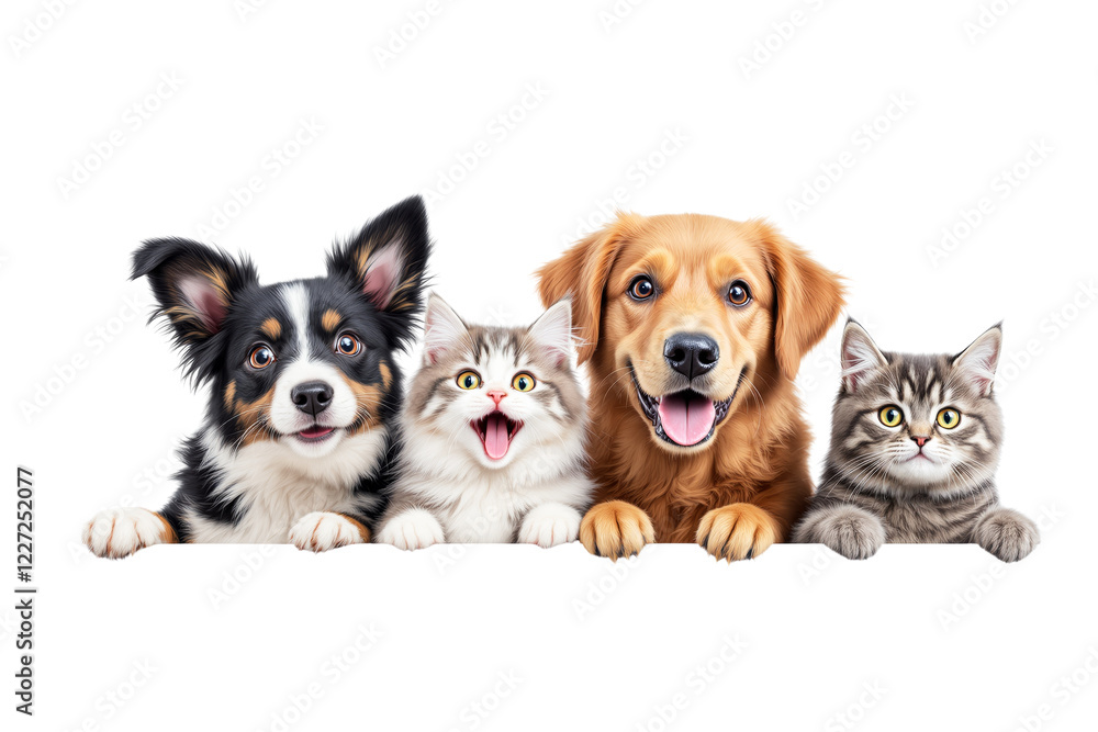Adorable dogs and cats with cheerful expressions, isolated on a white background. Perfect for pet-themed designs or templates. Ai generative Adorable dogs and cats with cheerful expressions, isolated on a white background. Perfect for pet-themed designs or templates. Ai generative