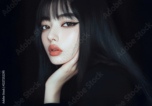 Wallpaper Mural 黒い背景 アジア人女性のポートレート（スキンケア・エステサロン） Torontodigital.ca