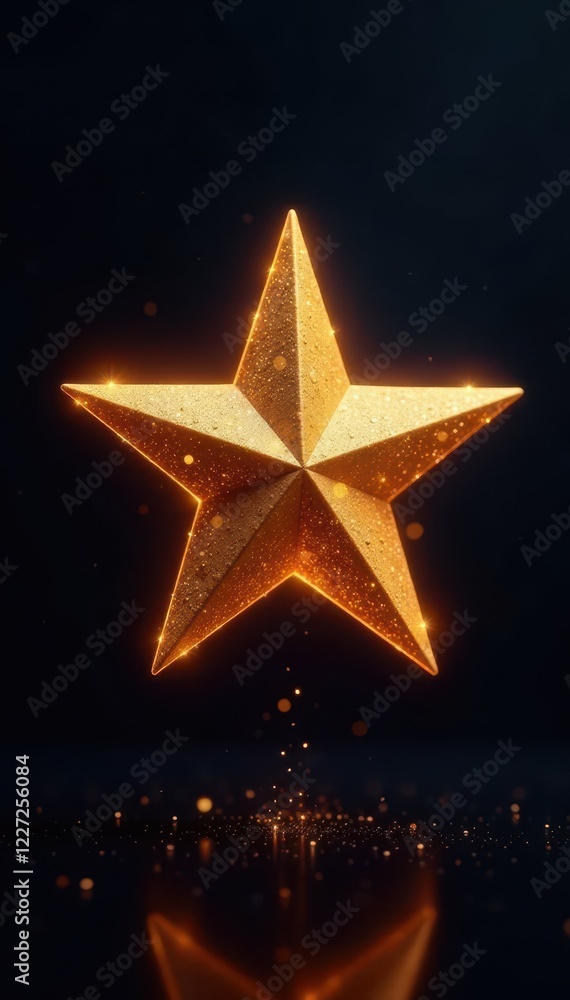 Glowing gold star suspended in mid-air with sparkling sparks around it, glow, effect, light Glowing gold star suspended in mid-air with sparkling sparks around it, glow, effect, light