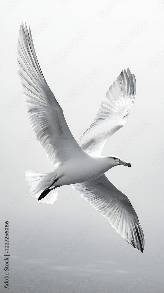 Obraz premium HD Phone Wallpaper Majestic White Seabird in Flight Graceful Wings Ocean Background Monochrome Photography