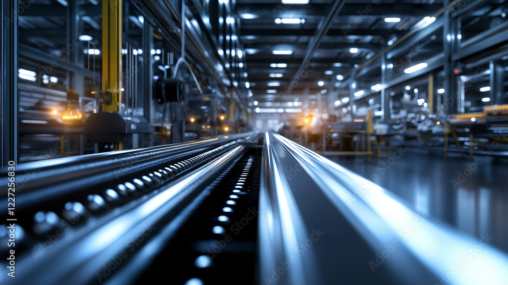 A high-resolution view of a factoryâs automated assembly line, with pipes and conveyor belts moving products in a seamless process under bright industrial lighting. A high-resolution view of a factoryâs automated assembly line, with pipes and conveyor belts moving products in a seamless process under bright industrial lighting.