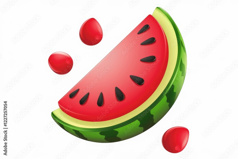 A juicy watermelon slice with three red seeds, a refreshing summer treat. A juicy watermelon slice with three red seeds, a refreshing summer treat.