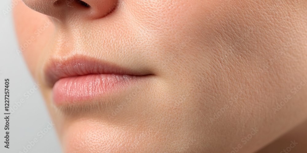 Obraz premium Close-up of Female Lips and Facial Skin Texture