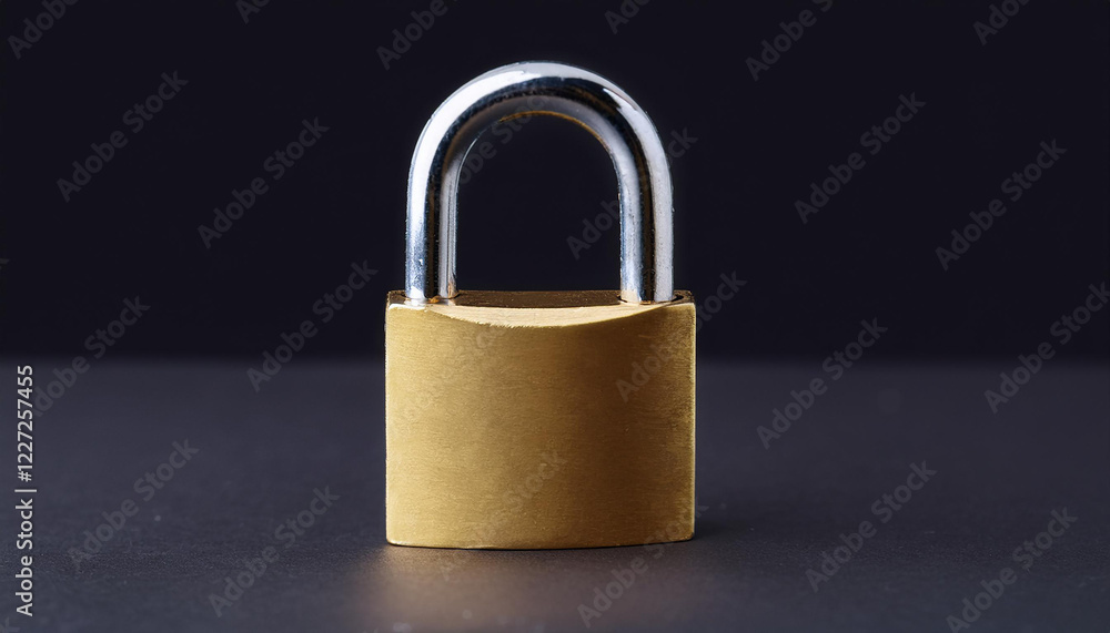Fototapeta premium Golden padlock on dark backdrop. Security, safety and protection concept.