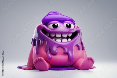 Wallpaper Mural A playful, gooey monster with a wide grin, dripping purple slime, sits happily. Torontodigital.ca