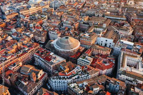 Aerial view of Pantheon and rooftops in the old city, Rome photo