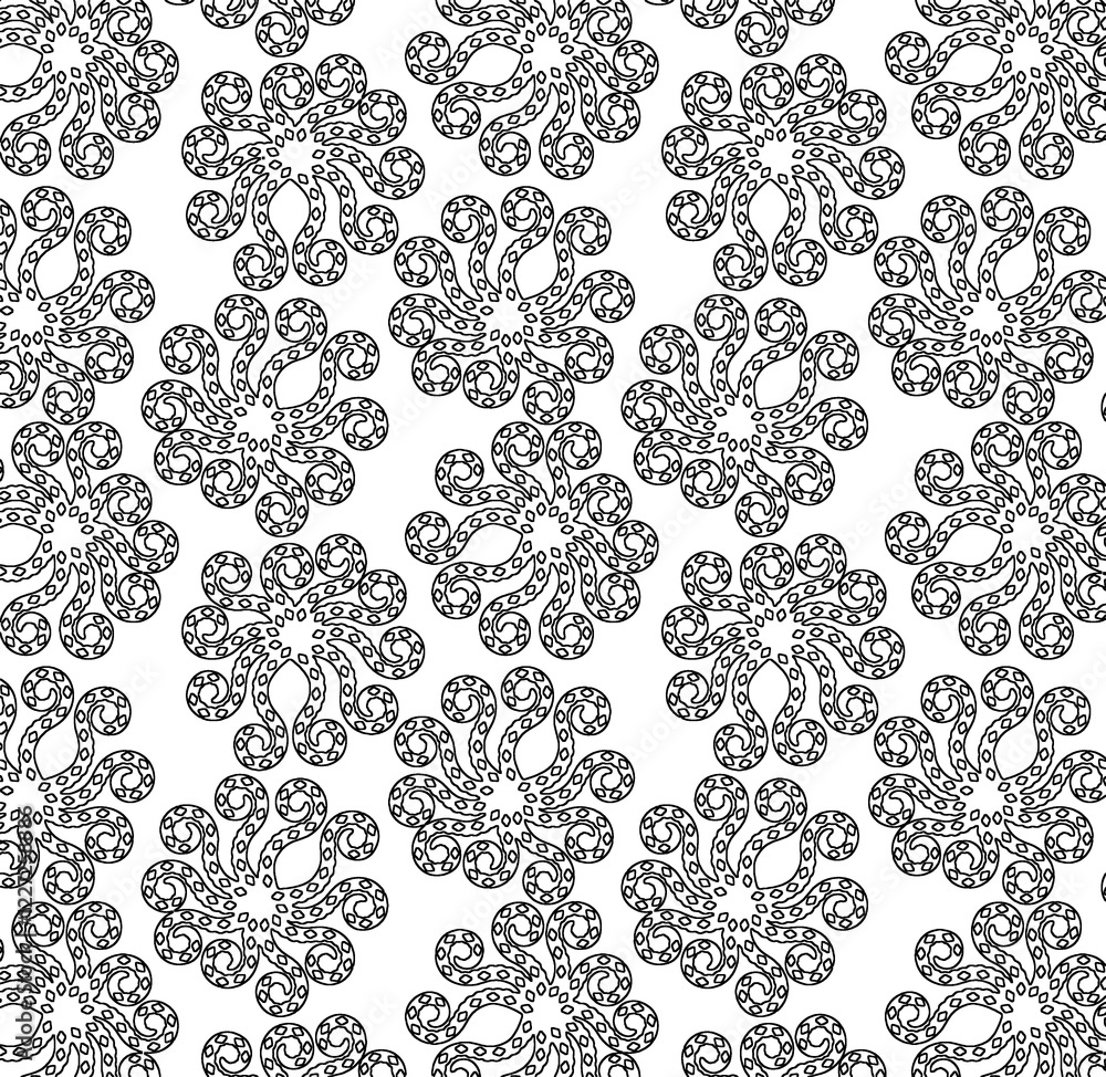 Fototapeta premium Hand Drawn Flowers and Leaves Line Pattern Watercolor Trendy Plan Trendy Color Cards Print On The Floor Home Textile Fabric Wallpaper Wrapping Cards Carpet Rug Background Fabric Linen Look Textures