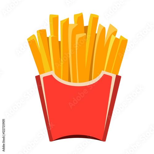 Fast food fries in red packaging box Vector illustration of fast food, crispy potato sticks Isolated on white background