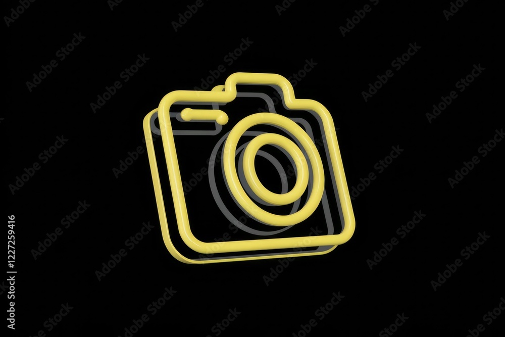 A yellow neon camera icon, modern and minimalist design, isolated on transparent background. A yellow neon camera icon, modern and minimalist design, isolated on transparent background.