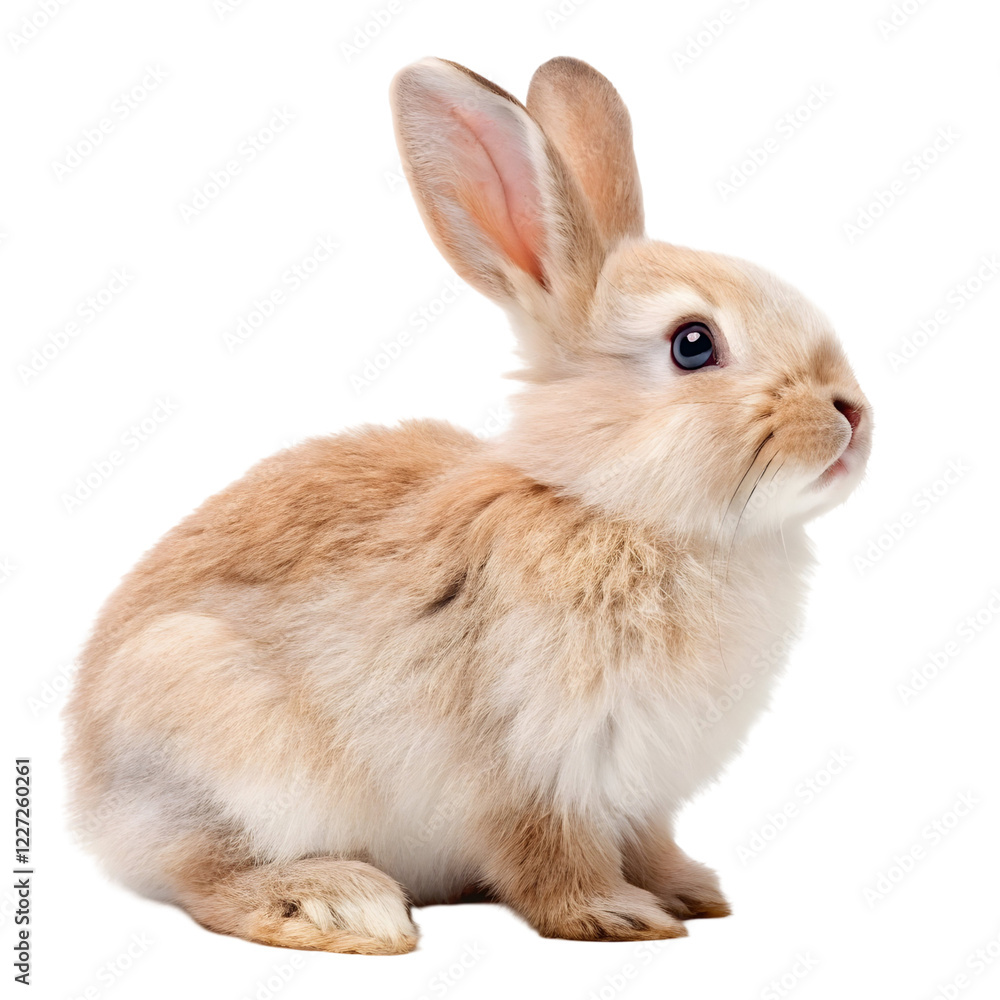 Cute fluffy rabbit sitting calmly, showcasing its soft fur and curious expression in a bright environment Cute fluffy rabbit sitting calmly, showcasing its soft fur and curious expression in a bright environment