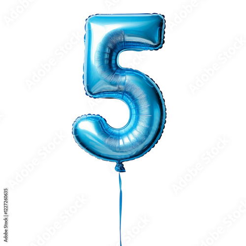Light blue balloon shaped as number 5 isolated on transparent background	