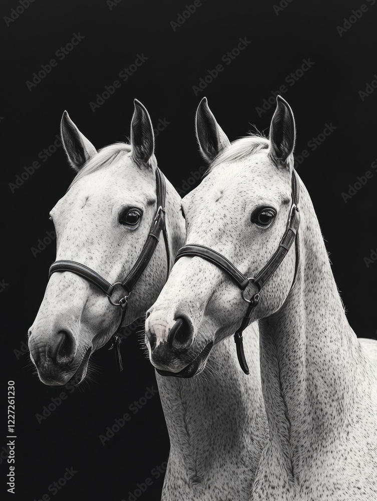 Obraz premium Two White Horses Standing Together