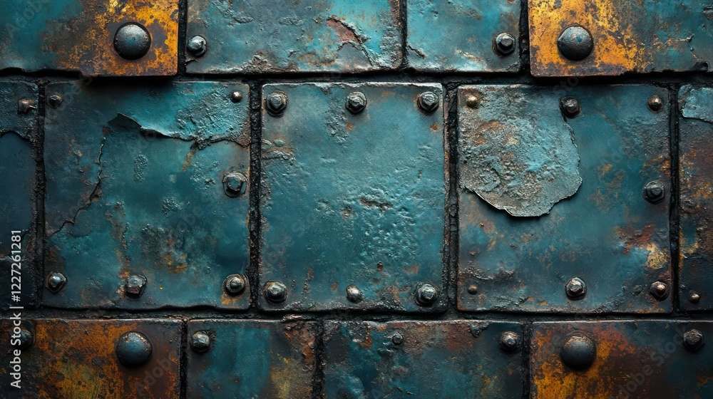 Rustic Teal and Copper Metal Plate Wall Texture Rustic Teal and Copper Metal Plate Wall Texture