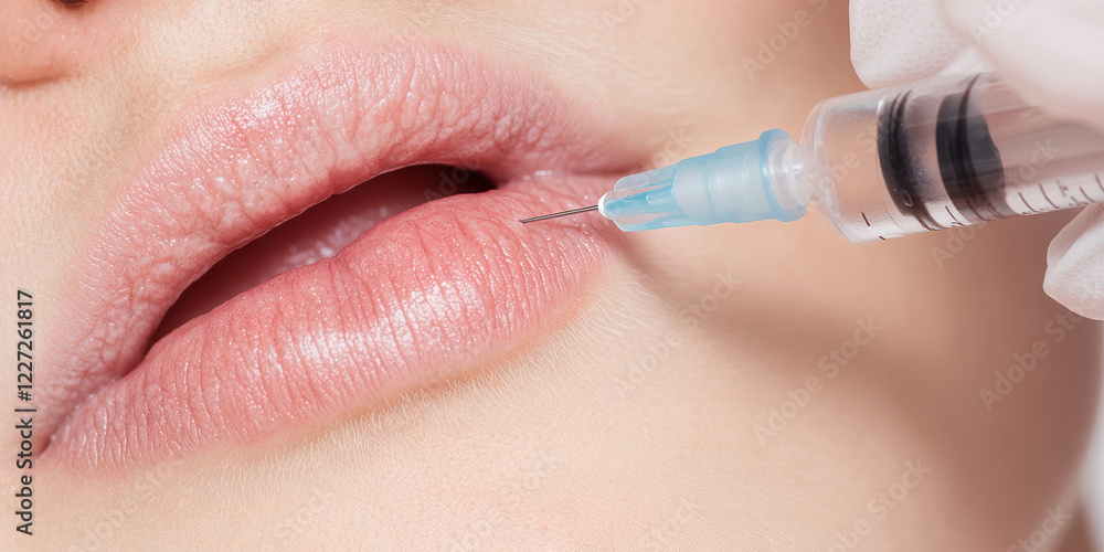Close-up of Lip Injection Procedure with Syringe