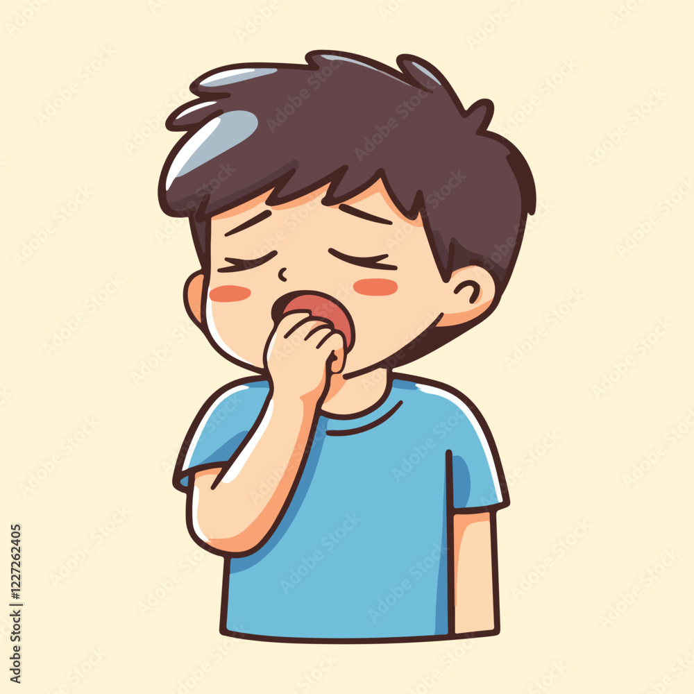 Cartoon little boy coughing vector illustration Cartoon little boy coughing vector illustration
